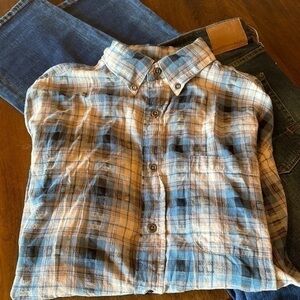 Island by Basic Options short sleeve cotton pocket button down lg